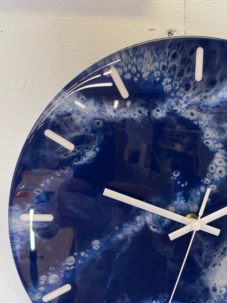 33cm Navy Blue Grey and White Abstract Modern Resin Wall Clock