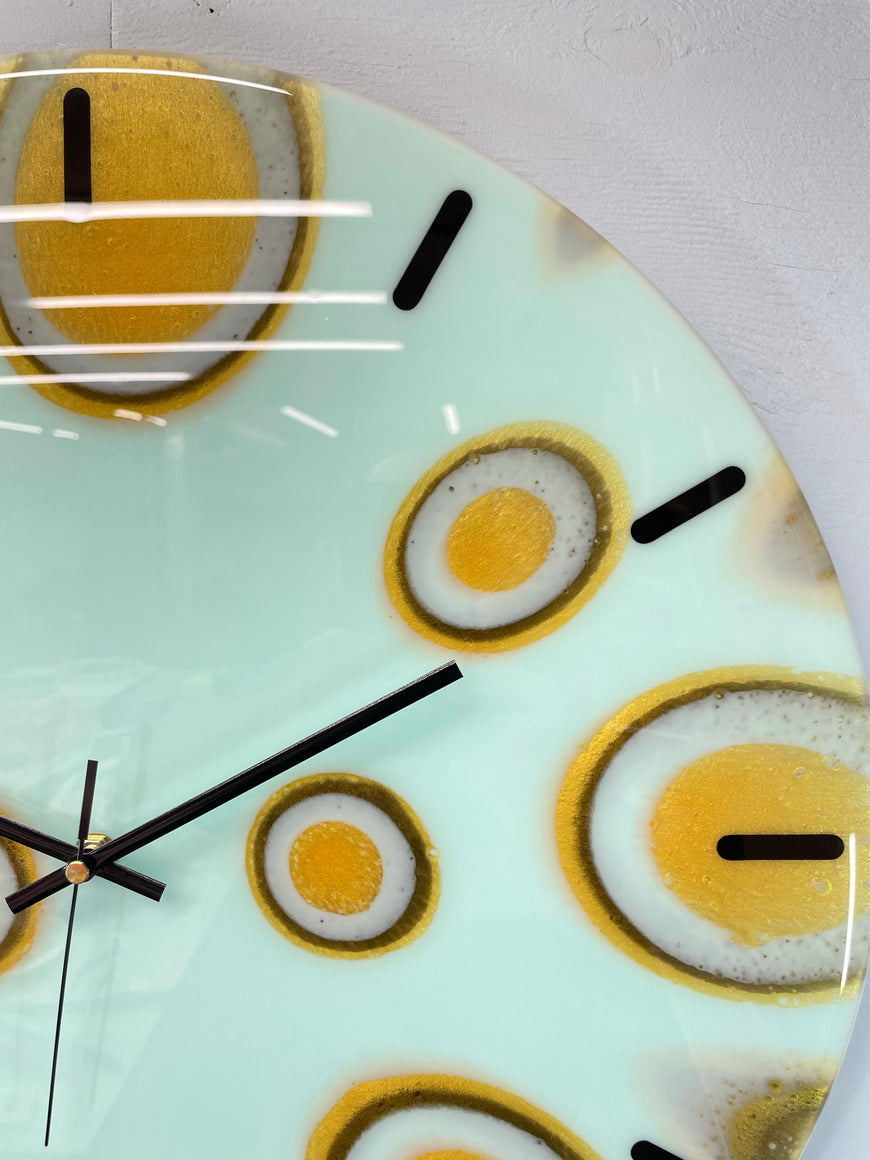 50cm Large Mint Green and Gold Abstract Modern Resin Wall Clock