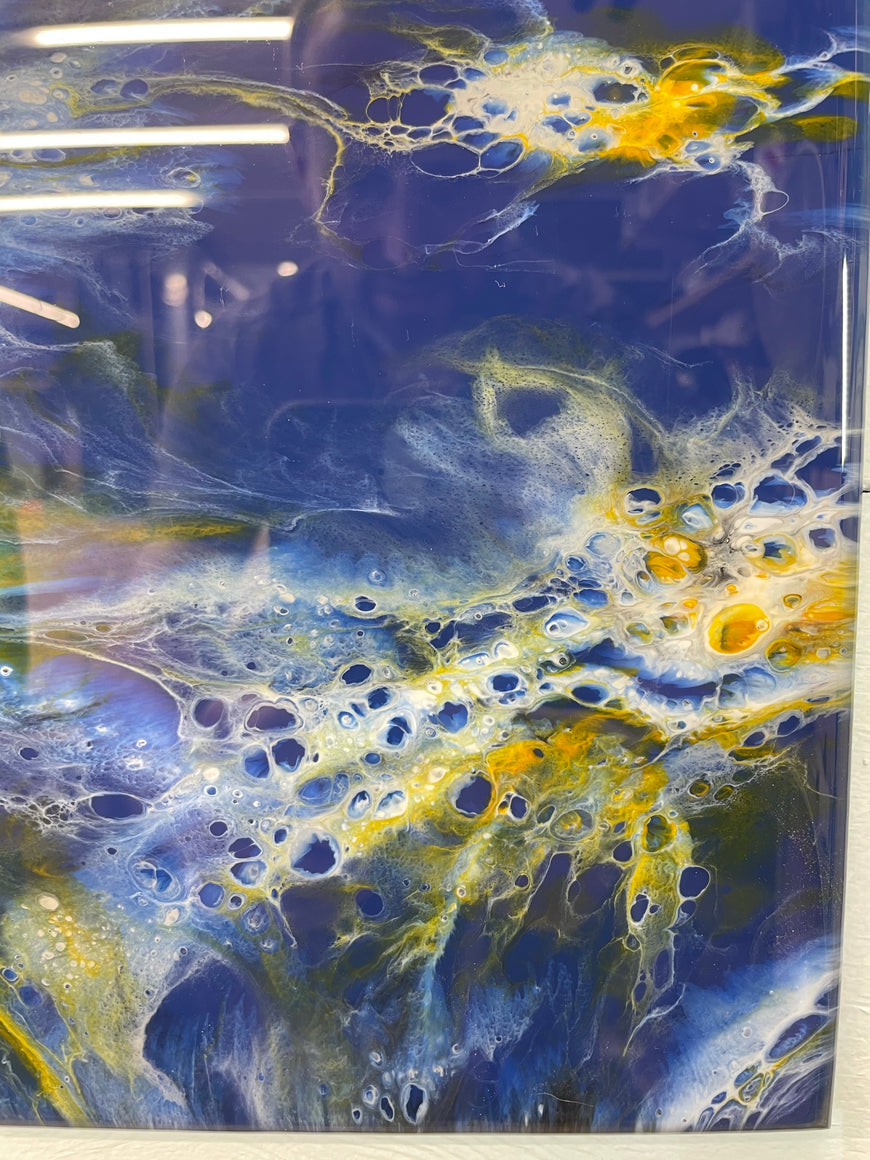 Navy Blue Orange White and Grey Abstract Resin Wall Clock
