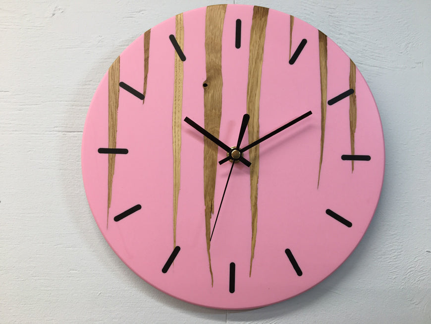 English Oak and Pink Resin Wall Clock