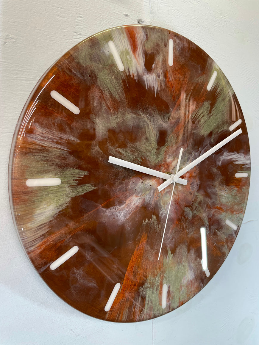 33cm Brown Copper and Antique Gold Abstract Modern Resin Wall Clock