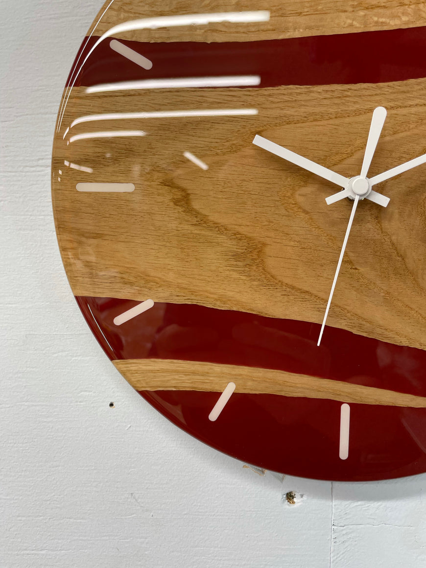 English Oak and Maroon Resin Wall Clock