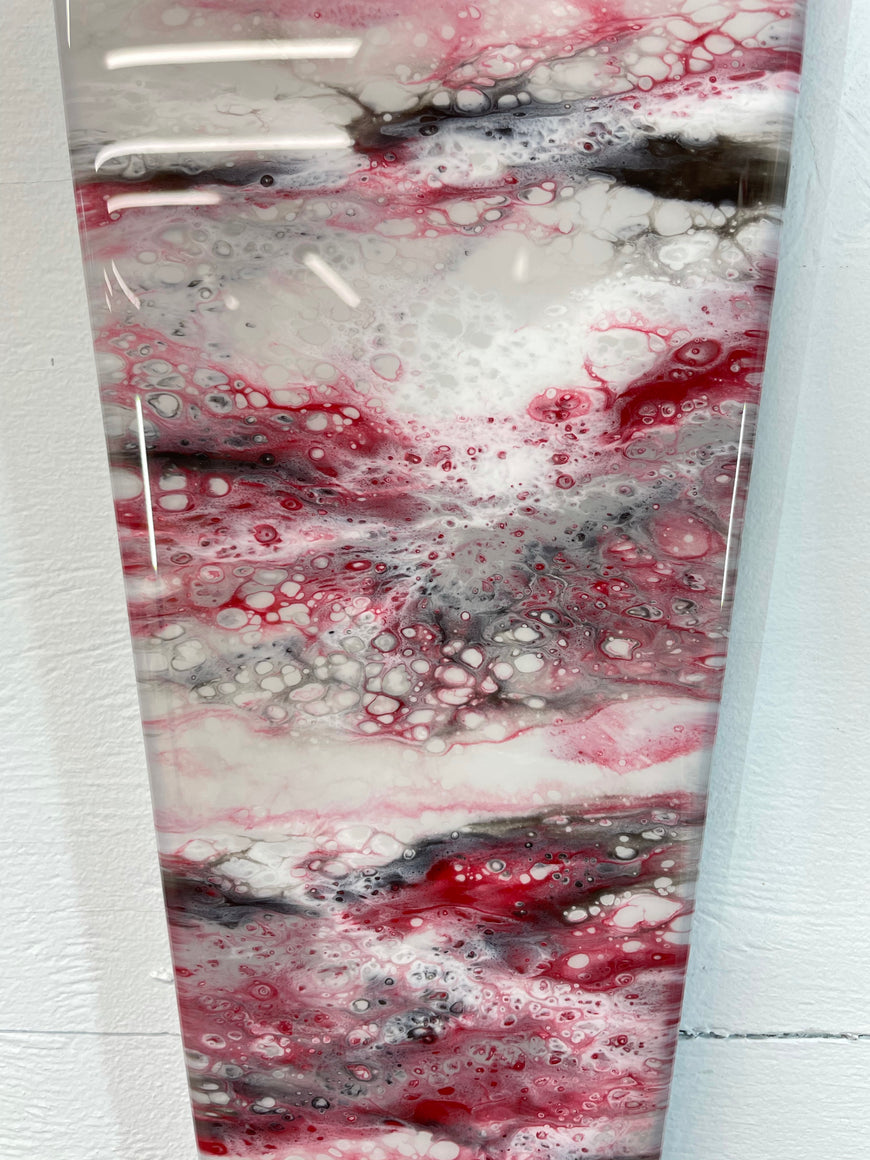 Narrow Grey Blood Red Maroon and White Abstract Resin Wall Clock