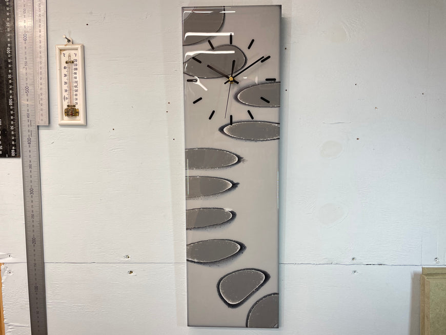 Narrow Grey Black & White Abstract Resin Wall Clock