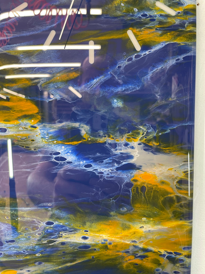 Navy Blue Orange White and Grey Abstract Resin Wall Clock