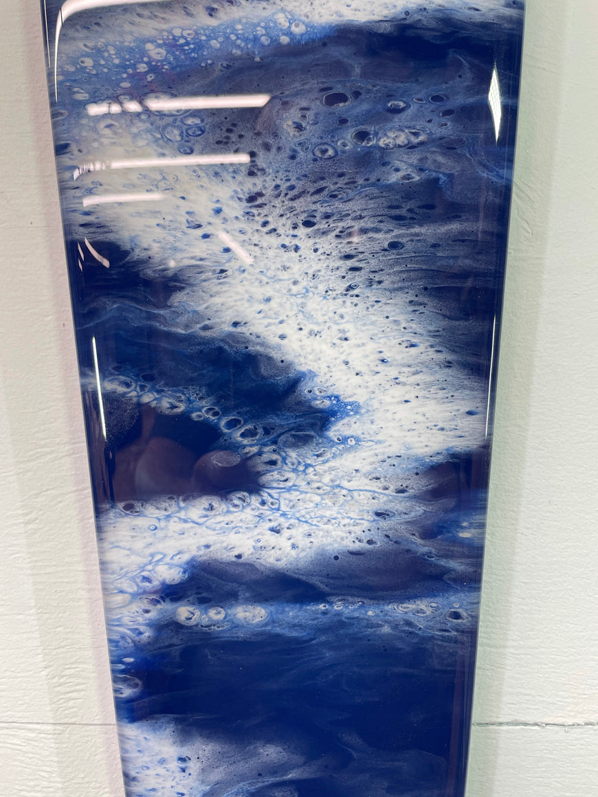 70cm Long Narrow Navy Blue White and Grey Abstract Resin Wall Clock