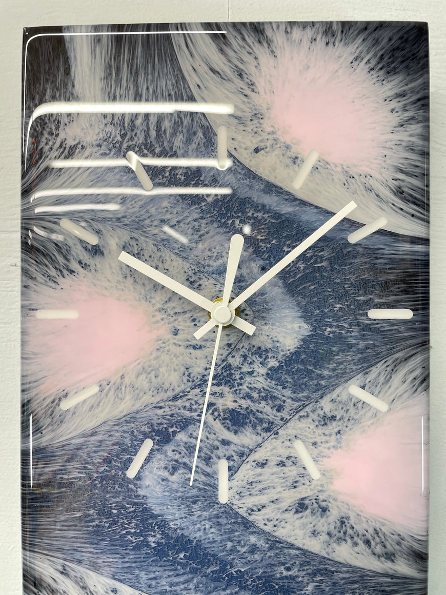 Navy Blue Pink and Grey Rectangular Abstract Resin Wall Clock