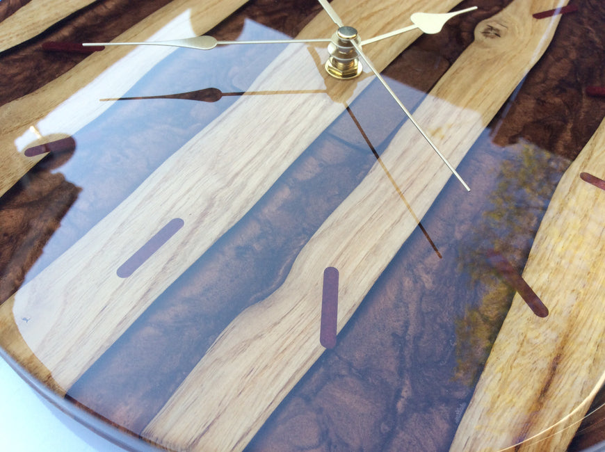 English Oak and Sunset Gold Pearlescent Resin Wall Clock