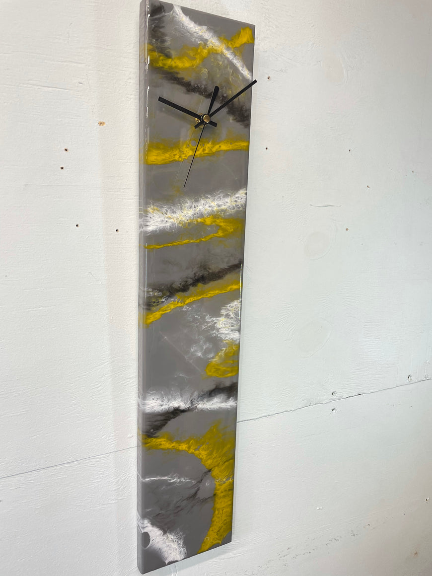 Grey Black White and Gold Rectangular Abstract Resin Wall Clock