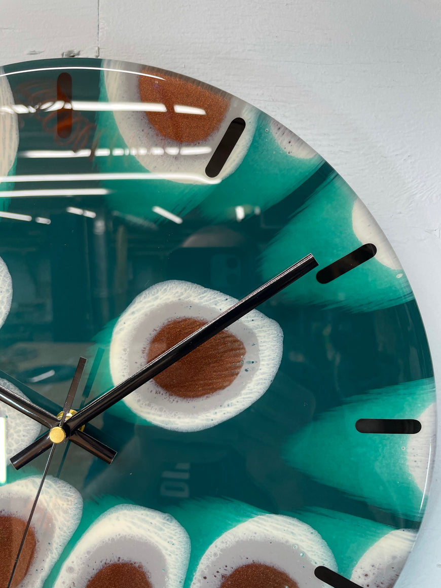 33cm Dark Green Grey and Copper Abstract Modern Resin Wall Clock