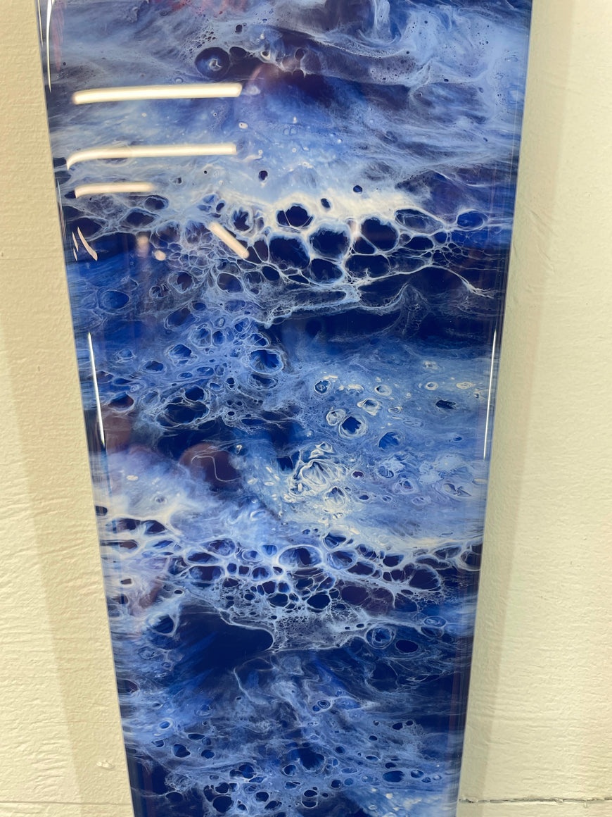 Narrow Navy Blue Baby Blue and White Abstract Resin Wall Clock