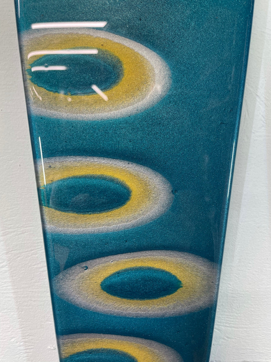 Narrow Turquoise Silver and Gold Abstract Resin Wall Clock