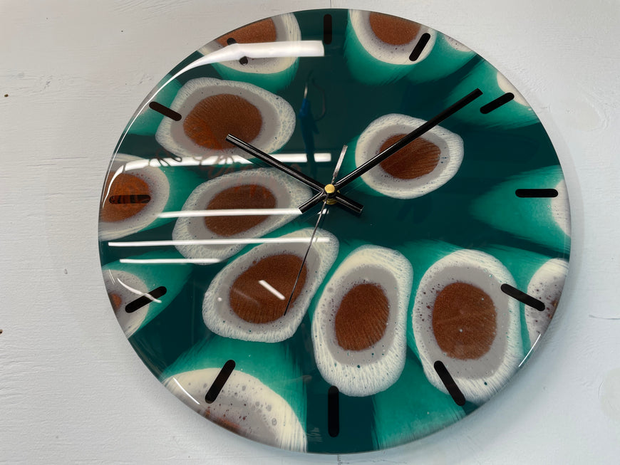 33cm Dark Green Grey and Copper Abstract Modern Resin Wall Clock