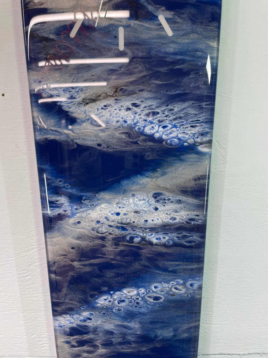 70cm Long Narrow Navy Blue White and Grey Abstract Resin Wall Clock