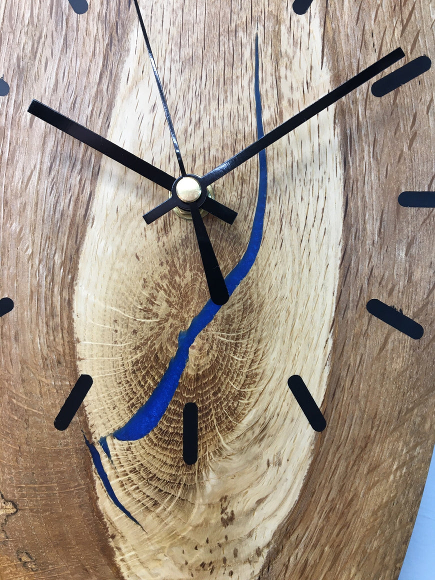 English Oak Wall Clock with Blue Resin