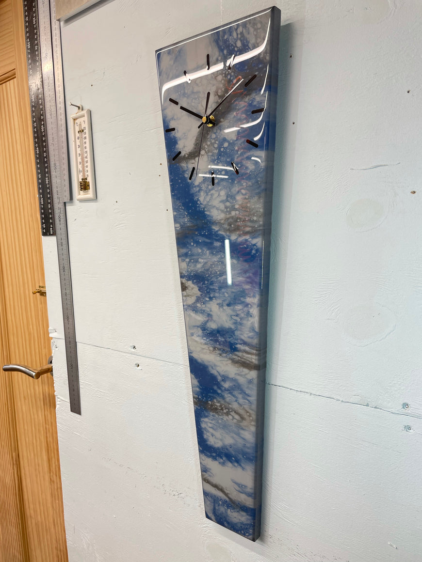 70cm Long Narrow Blue and Grey Abstract Resin Wall Clock