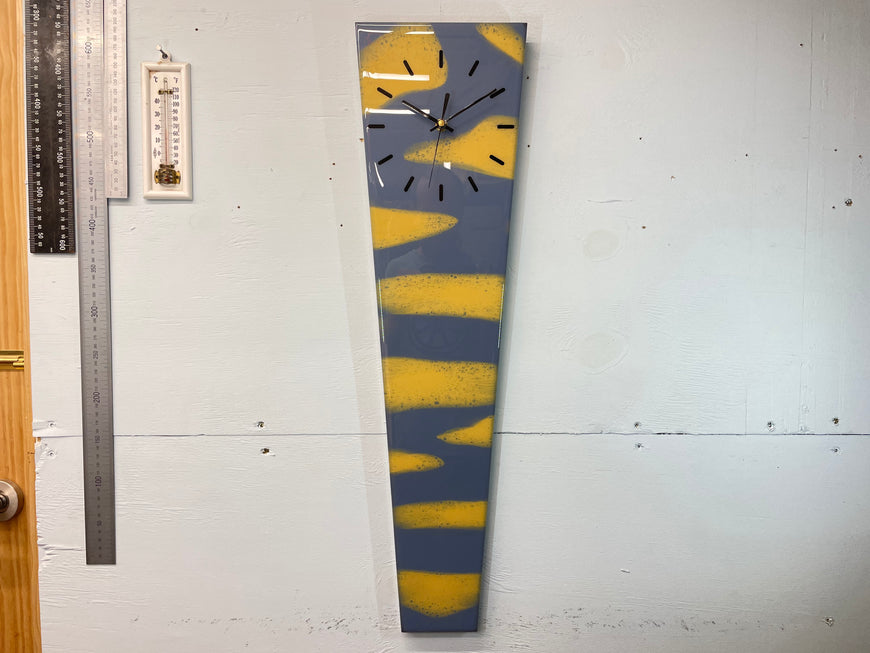 70cm Long Narrow Blue Grey and Pale Orange Abstract Resin Wall Clock