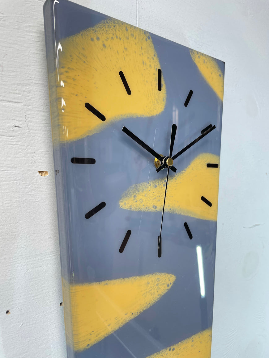 70cm Long Narrow Blue Grey and Pale Orange Abstract Resin Wall Clock