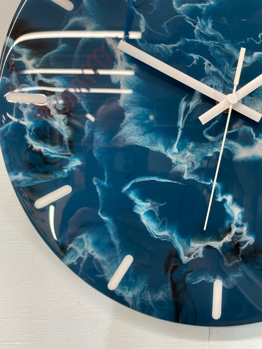 33cm Slate Blue Grey and White Abstract Modern Resin Wall Clock