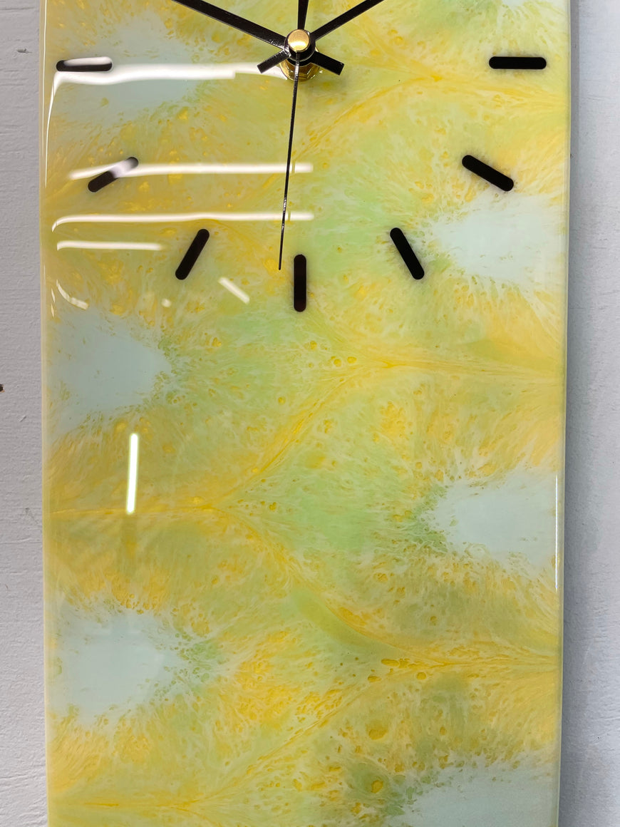 Yellow and Green Abstract Resin Wall Clock