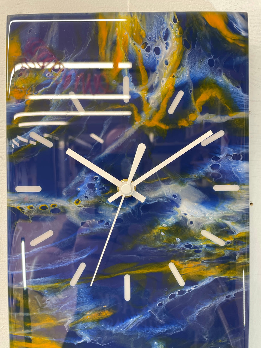 Navy Blue Orange White and Grey Abstract Resin Wall Clock