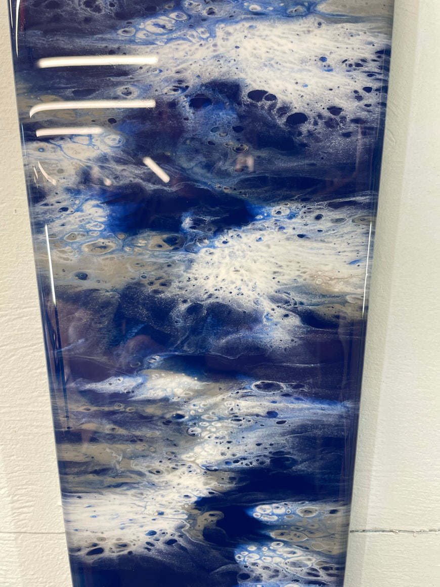 70cm Long Narrow Navy Blue White and Grey Abstract Resin Wall Clock