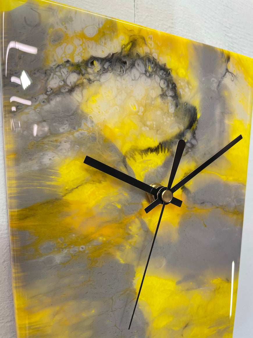 Narrow Yellow Grey and Orange Abstract Resin Wall Clock