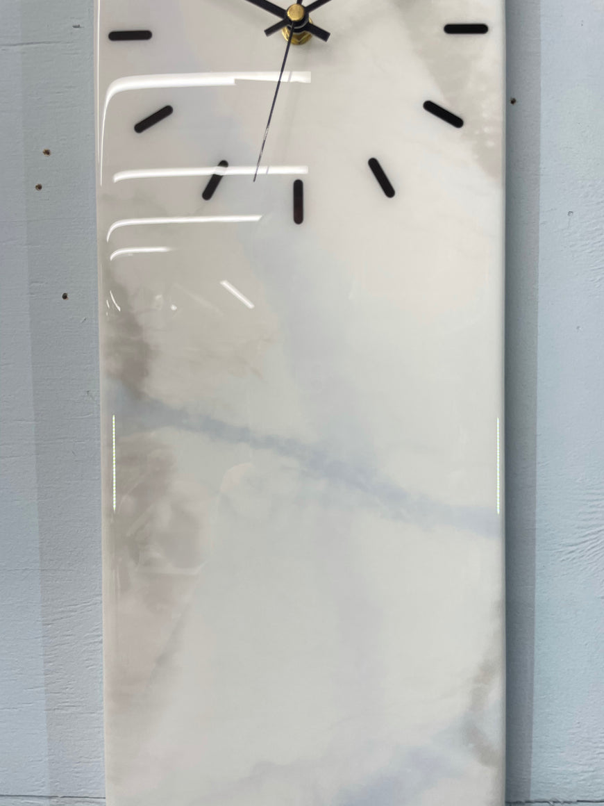 White Grey and Pale Blue Rectangular Abstract Resin Wall Clock