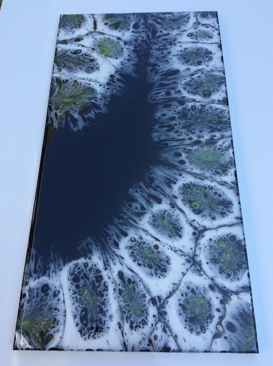 Apple Green, White and Black Abstract Art, Contemporary, Resin Art