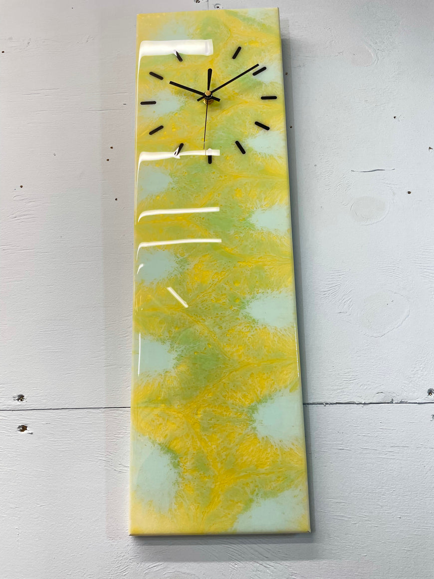 Yellow and Green Abstract Resin Wall Clock