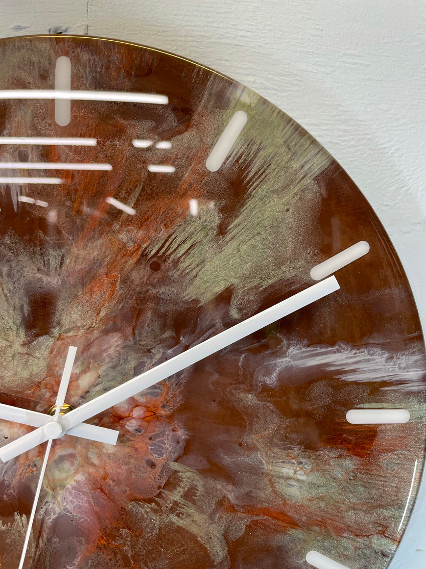 33cm Brown Copper and Antique Gold Abstract Modern Resin Wall Clock