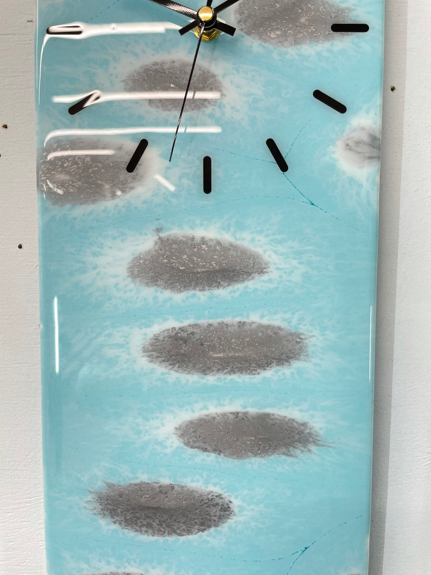 Light Blue and Grey Abstract Resin Wall Clock