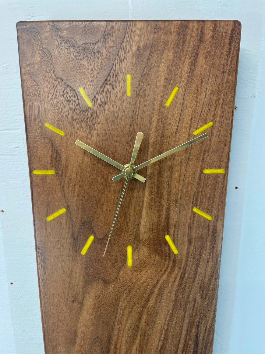 Long Narrow Black Walnut Wooden Wall Clock