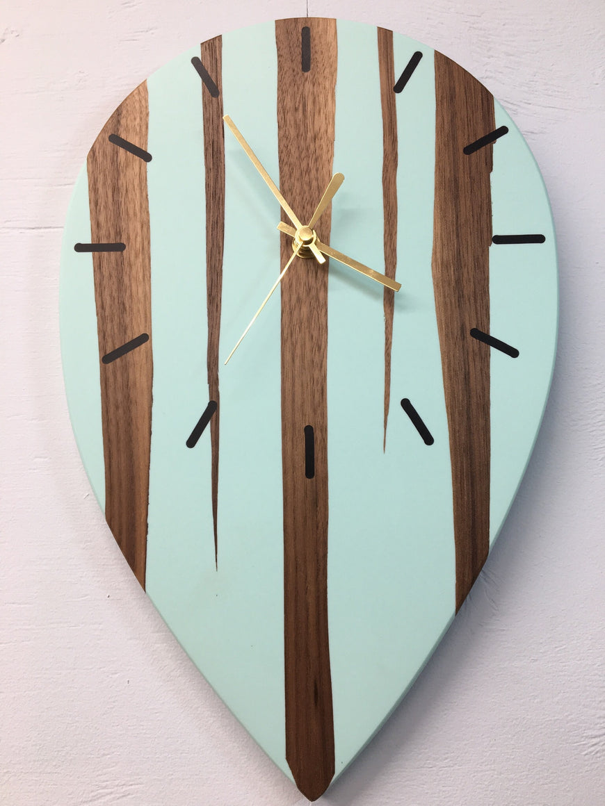 Black Walnut and Mint Green Resin Wall Clock