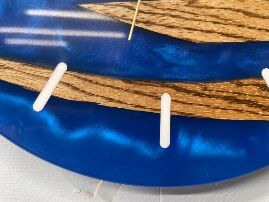 Zebra wood and Sapphire Blue Pearlescent Resin Wall Clock