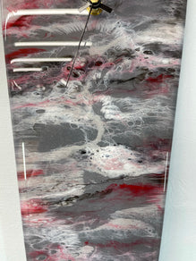 Narrow Grey Blood Red Maroon and White Abstract Resin Wall Clock