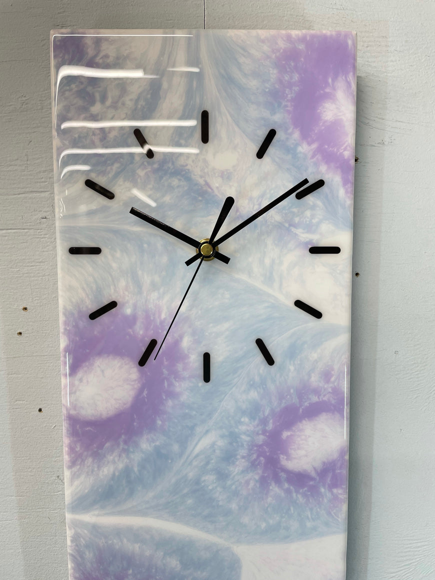 White, Pale Blue and Gold Abstract Resin Wall Clock