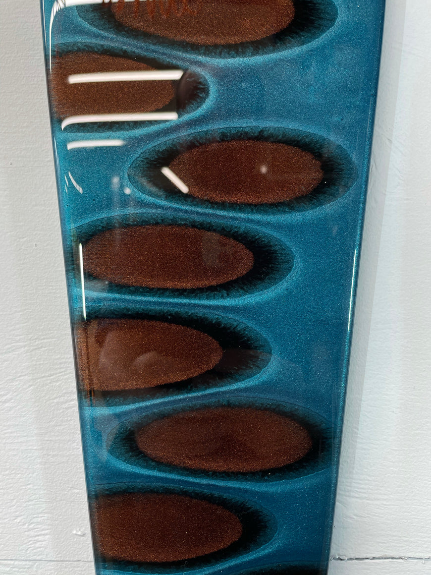 Narrow Turquoise Black and Copper Abstract Resin Wall Clock