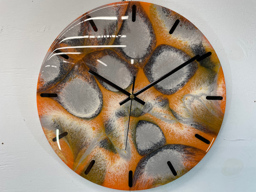 33cm Burnt Orange Grey and Black Abstract Modern Resin Wall Clock