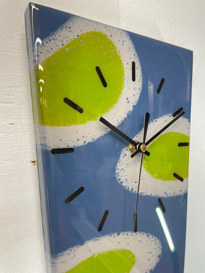 70cm Long Narrow Blue/Grey and Moss Green Abstract Resin Wall Clock