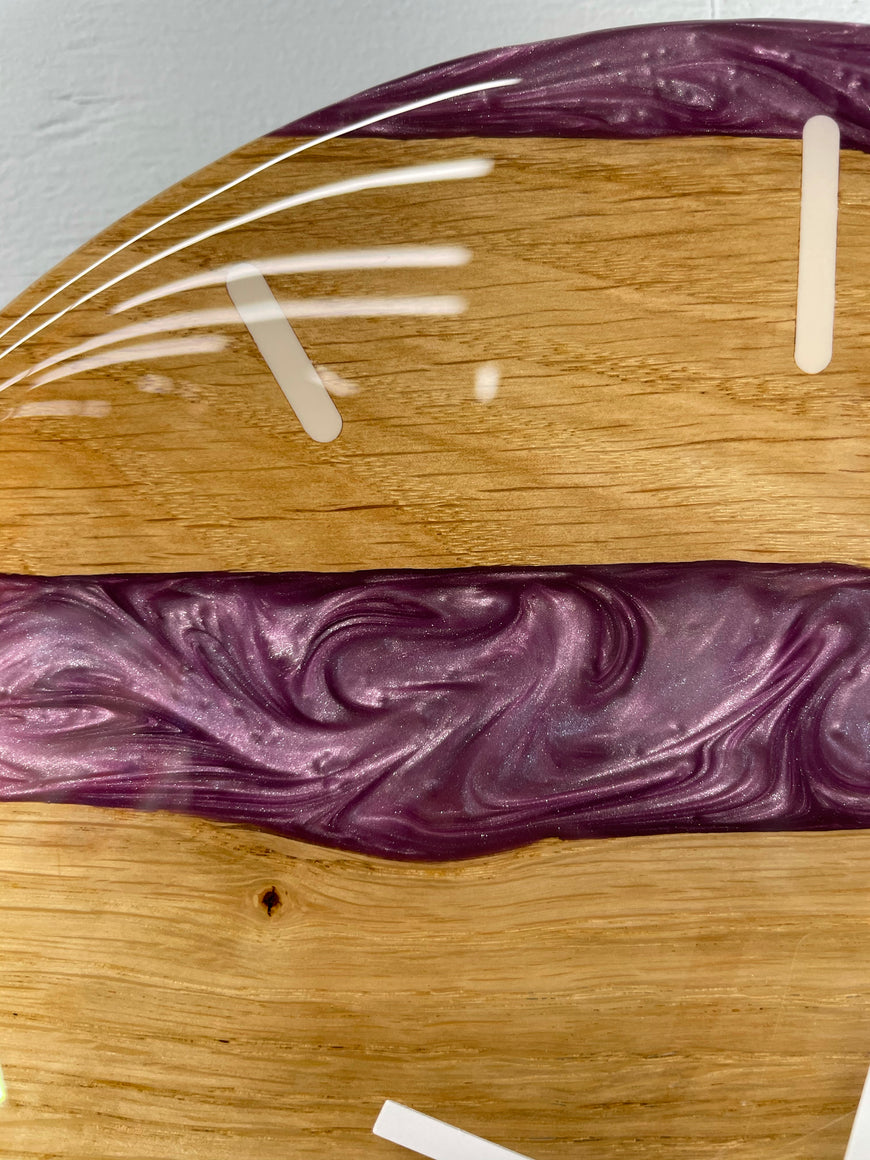 English Oak and Purple Pearlescent Resin Wall Clock