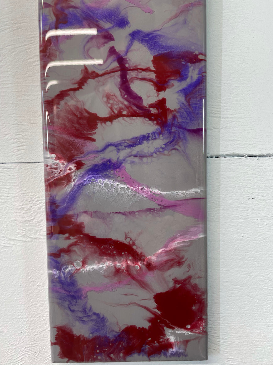 Grey Maroon and Purple Rectangular Abstract Resin Wall Clock