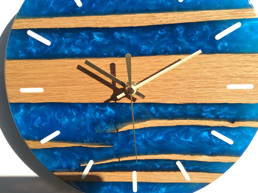Sapphire Blue Resin And Red Oak Wall Clock 