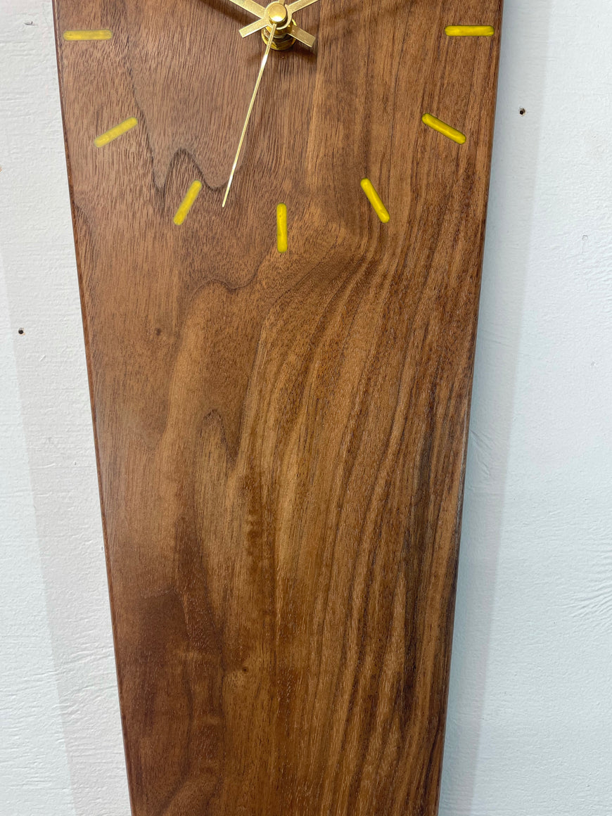 Long Narrow Black Walnut Wooden Wall Clock