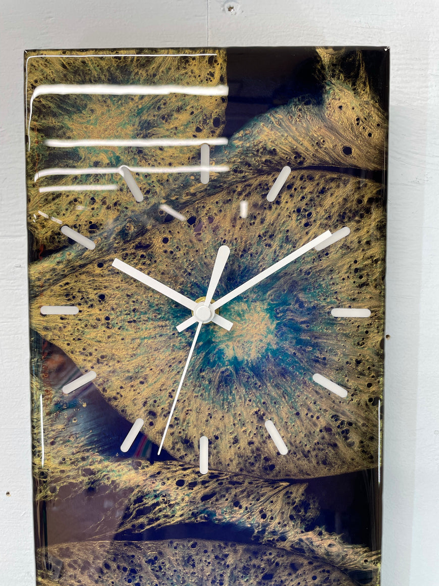 Navy Blue and Gold Rectangular Abstract Resin Wall Clock