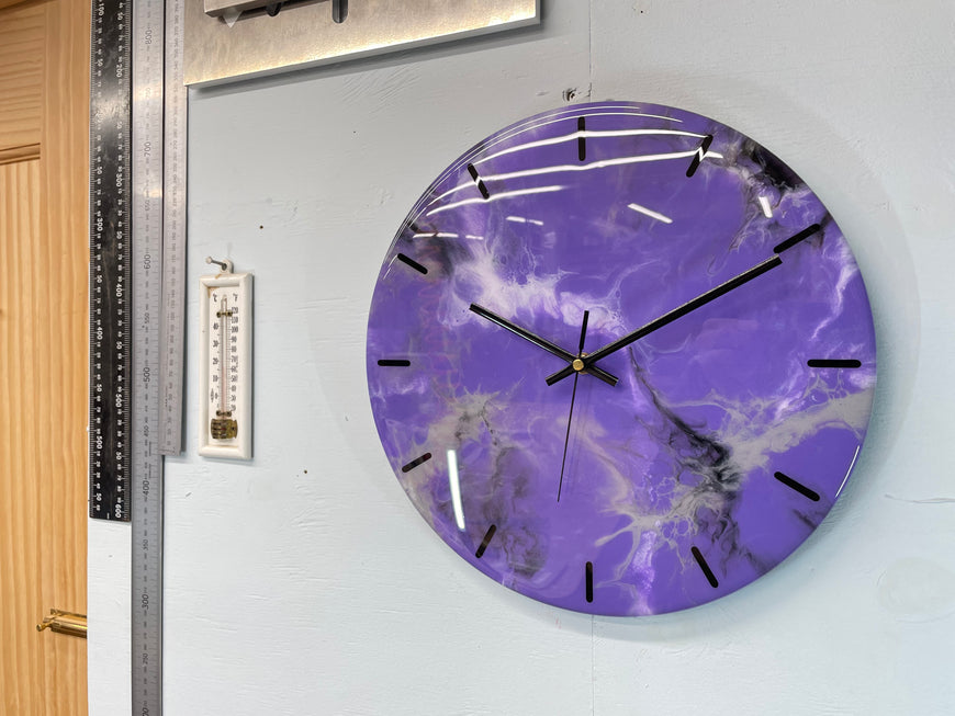 Purple Grey Black and White Abstract Modern Resin Wall Clock