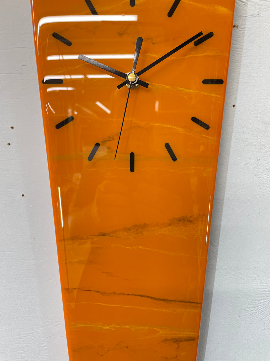 70cm Long Narrow Burnt Orange Ivory and Black Abstract Resin Wall Clock