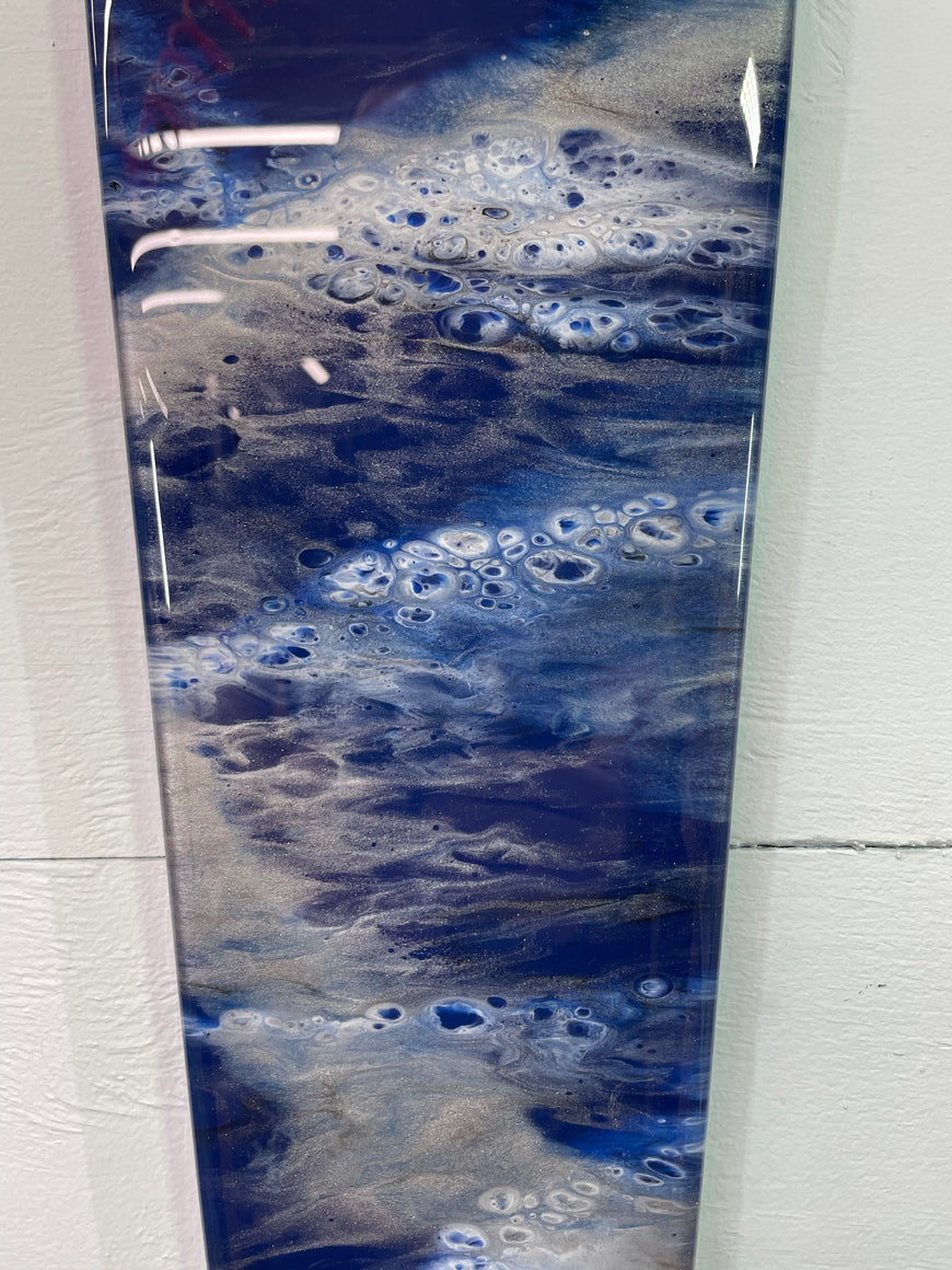 70cm Long Narrow Navy Blue White and Grey Abstract Resin Wall Clock