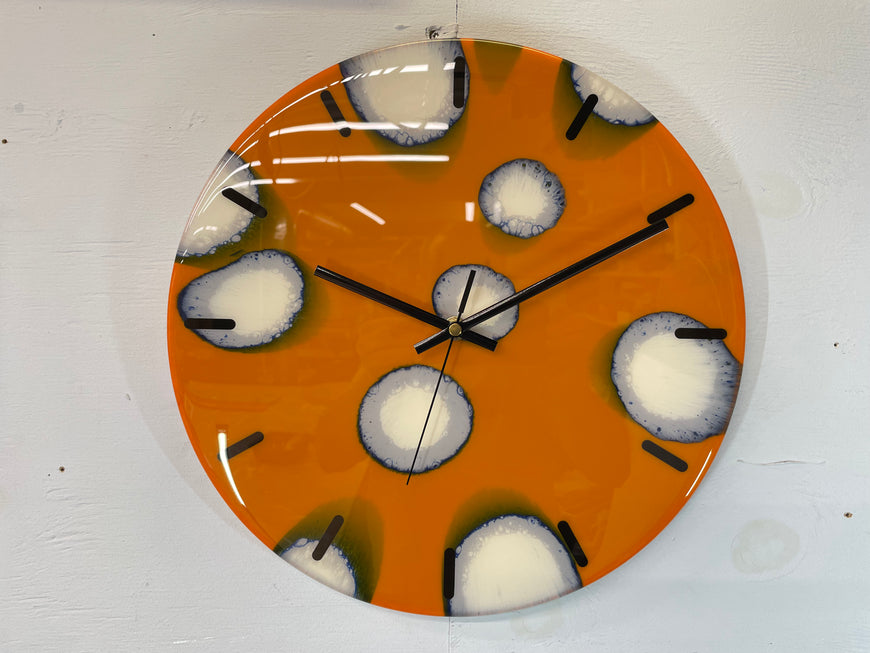 33cm Burnt Orange Blue and Ivory Abstract Modern Resin Wall Clock