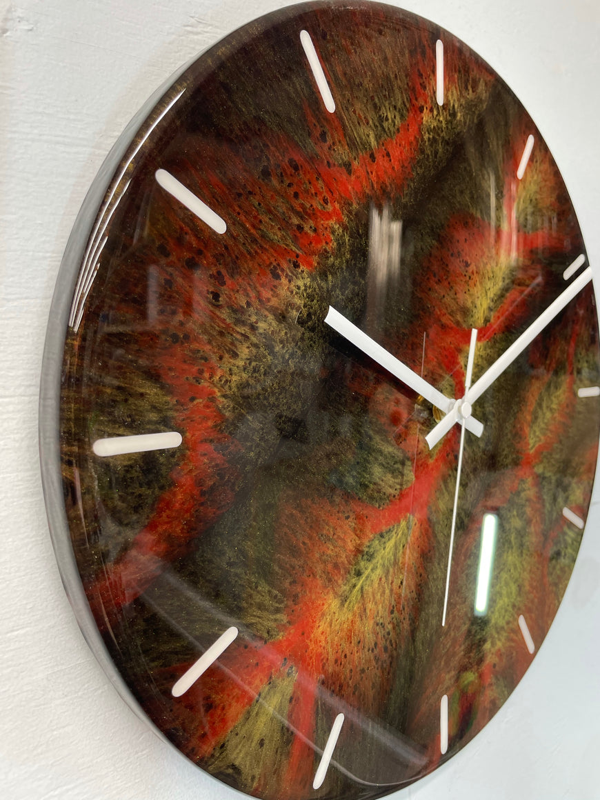 33cm Black Gold and Maroon Abstract Modern Resin Wall Clock